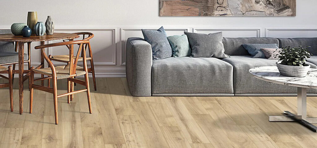 Living room with tan vinyl flooring